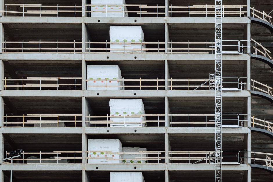 Close-up of a multi-storey building under construction
